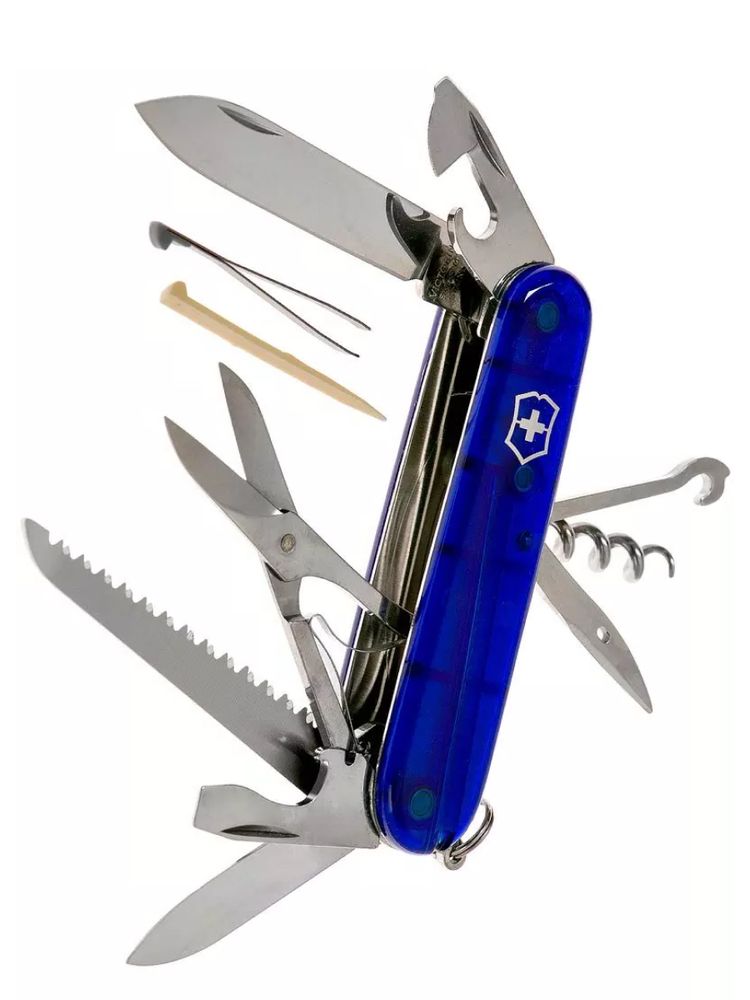 Нож перочинный VICTORINOX Huntsman, 91 мм, 15 функций, полупрозрачный синий