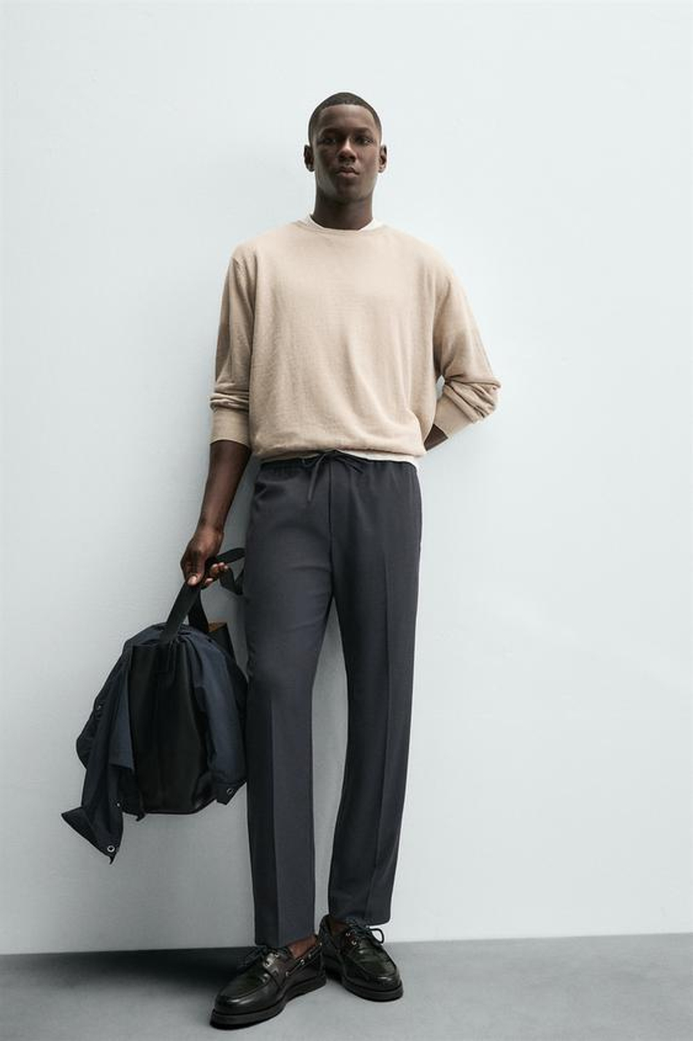 ZARA БРЮКИ-ДЖОГГЕРЫ КОМФОРТНОЙ ПОСАДКИ, СЕРО-СИНИЙ