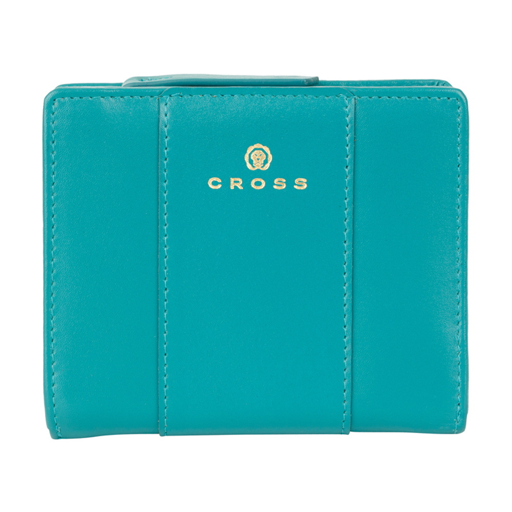 Отличный стильный американский компактный бирюзовый женский кошелёк из натуральной кожи 11х9,5х2 см CROSS Kelly Wall Turquish AC928083_1-28 в коробке