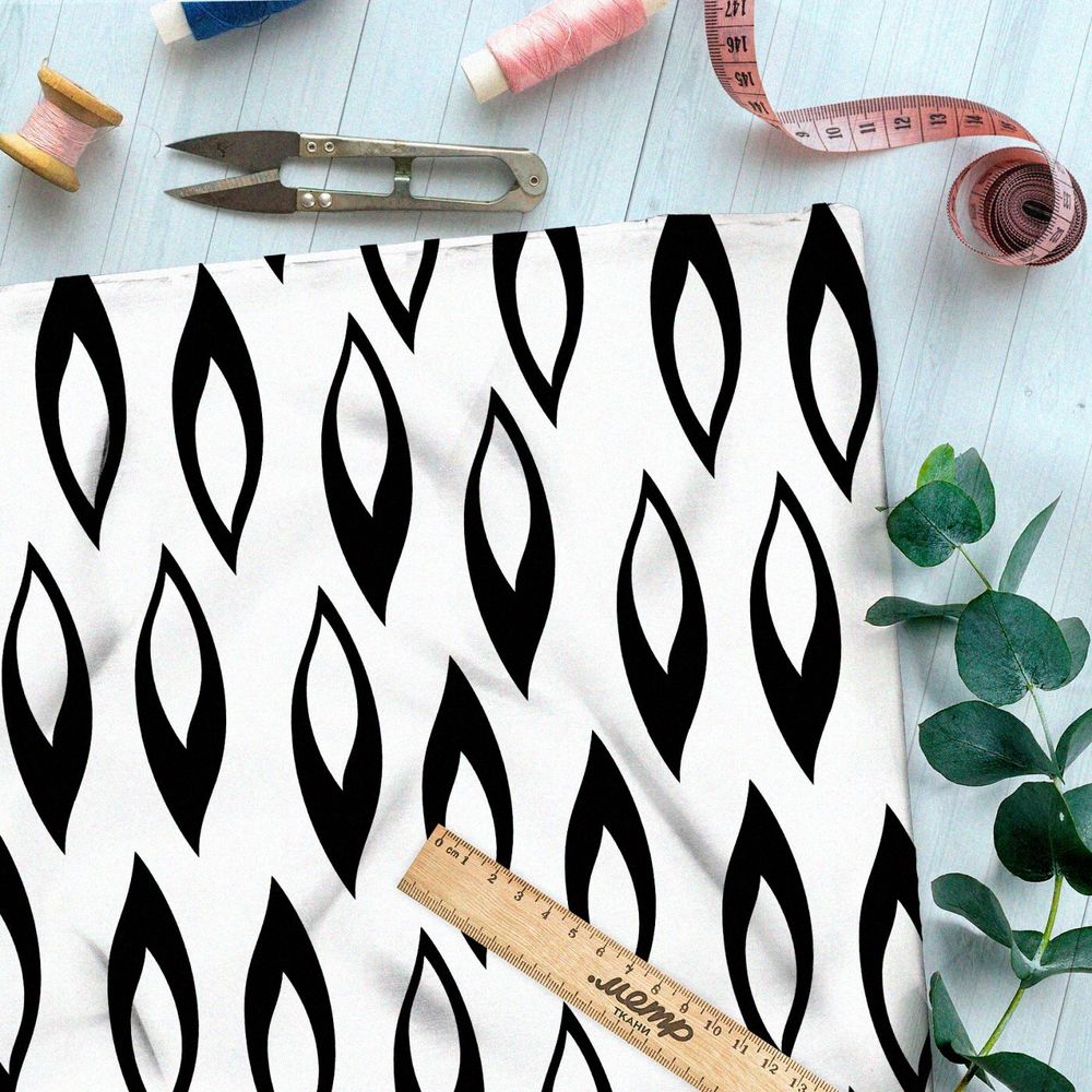 Ткань премиум интерлок черно-белый ретро