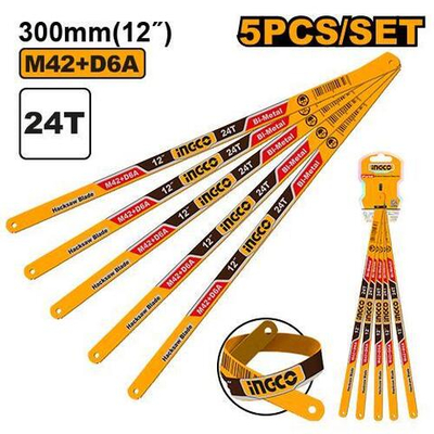 Полотно ножовочное по металлу 300мм 24Т 5шт. Bi-Metall INGCO HSBKT12245 INDUSTRIAL