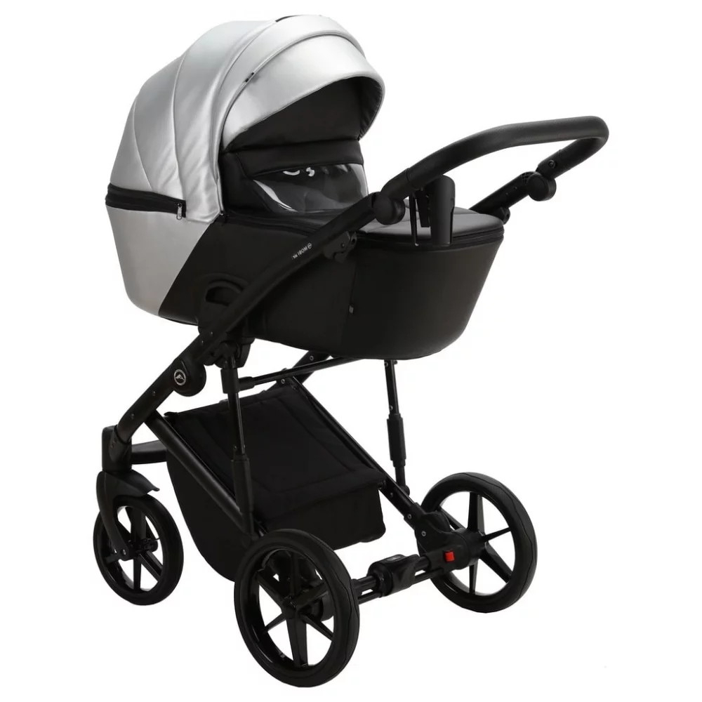 Детская коляска Adamex Mobi Deluxe 3 в 1 M-SD09 (СЕРЕБРИСТЫЙ+ЧЕРН.КОЖА)