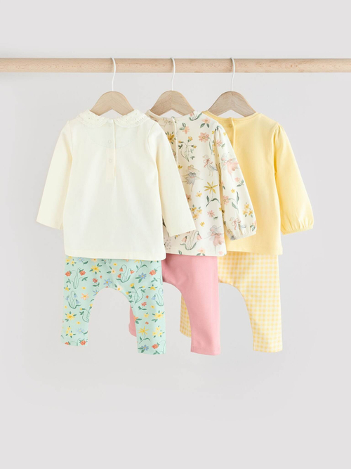 Лонгслив и легинсы в комплекте для малышей Next E67-029, 3 шт., Молочный, Розовый, Светло-желтый