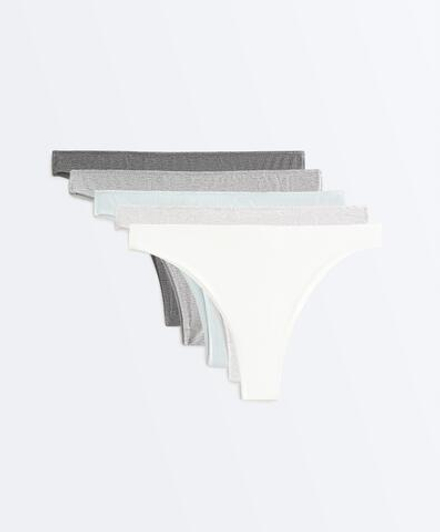 OYSHO Набор из пяти трусиков-бразильских из хлопка, бледно-голубой