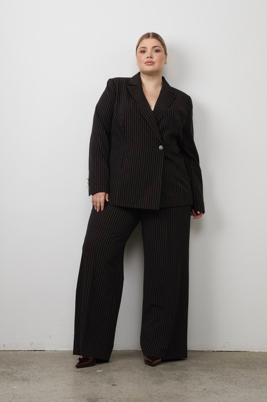 Брюки со стрелками в полоску, черный
