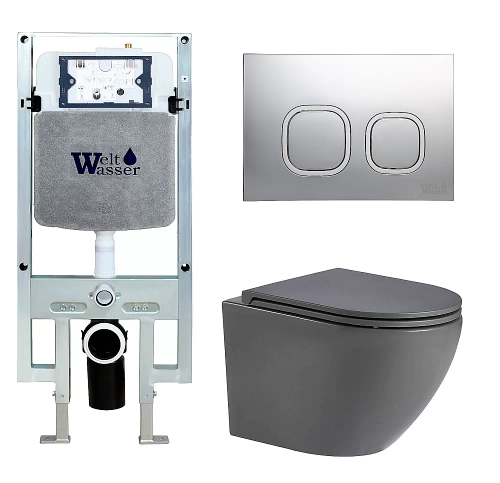 Унитаз с инсталляцией WeltWasser AMBERG 497 ST + MERZBACH 043 MT-GR + AMBERG RD-MT CR
