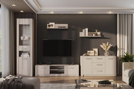 Модульная стенка Калипсо Меланж, для гостиной, со шкафом, бежевая