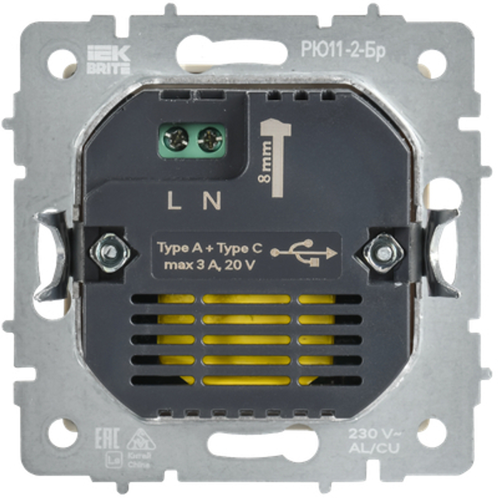 BRITE Розетка USB A+C 45Вт высокоскоростная зарядка РЮ11-2-БрАБ арктический белый IEK