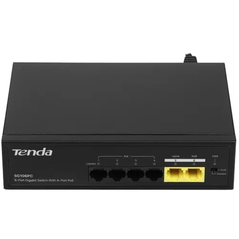 Коммутатор TENDA SG106PC Коммутатор настольный 6-Ports 10 / 100 / 1000 Base-TX 4-Ports PoE(PoE бюджет 58W)