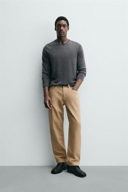 ZARA ДЖИНСЫ КЛАССИЧЕСКОГО КРОЯ С ЭФФЕКТОМ ПОТЕРТОСТИ, ТЕМНО-БЕЖЕВЫЙ