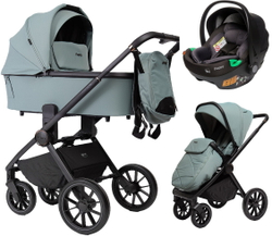 Детская коляска Peppy Monaco 3 в 1 с автокреслом First Mint (мятный), рама черная