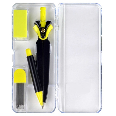 Циркуль в комплекте со сменными грифелями и ластиком, НЕОНОВЫЙ ЖЕЛТЫЙ