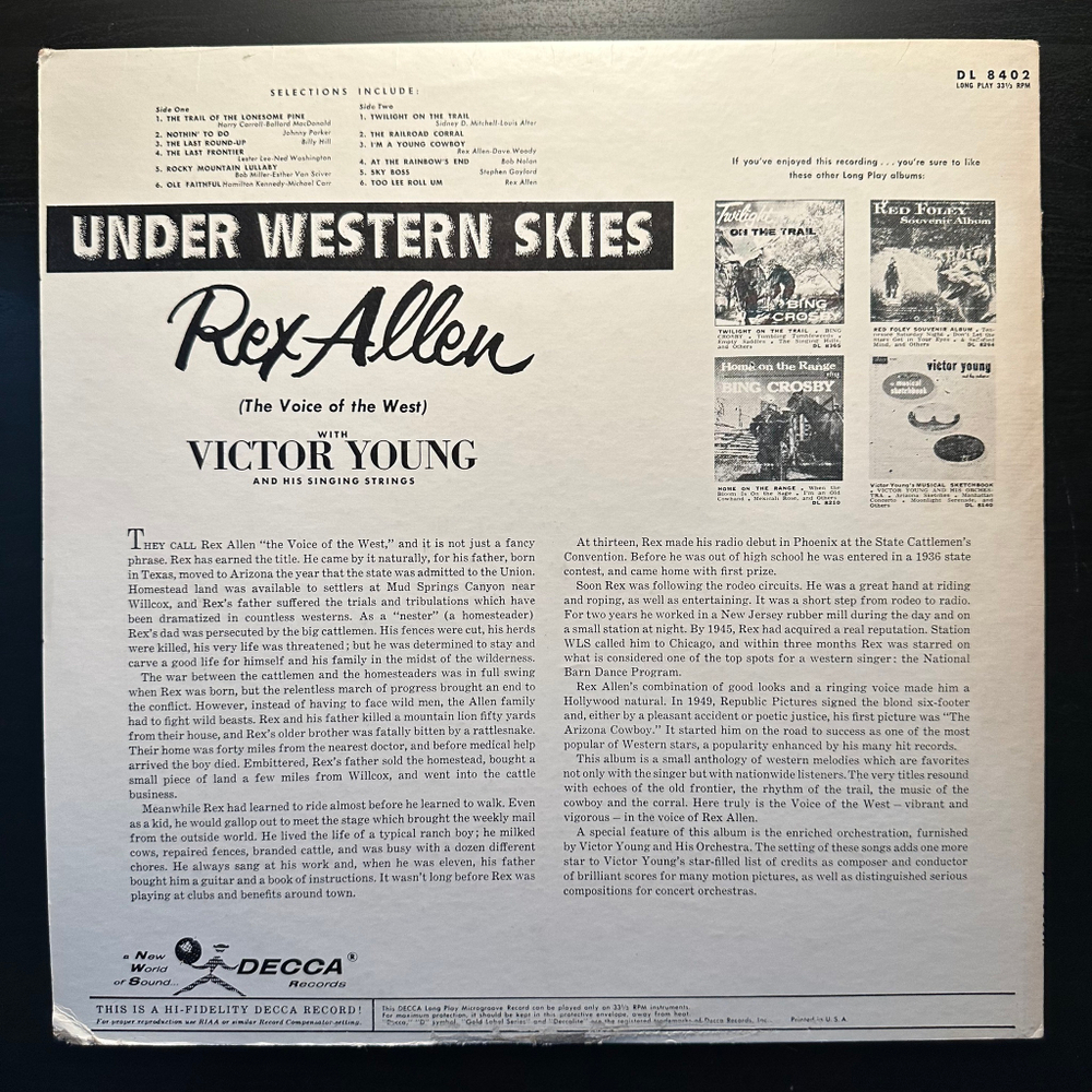 Rex Allen With Victor Young And His Singing Strings - Under Western Skies (США 1960г.)