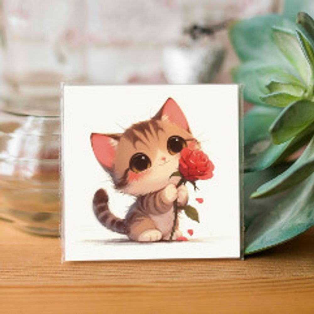 Карточка «Котик с розой»