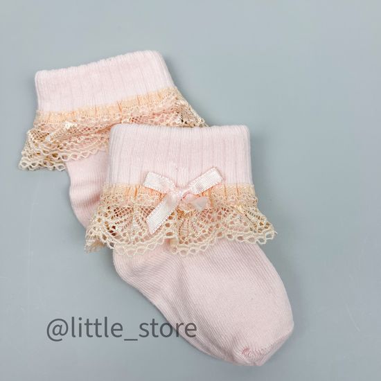 Носочки хлопковые "Бантик и кружево" Белый/Розовый с кружевом