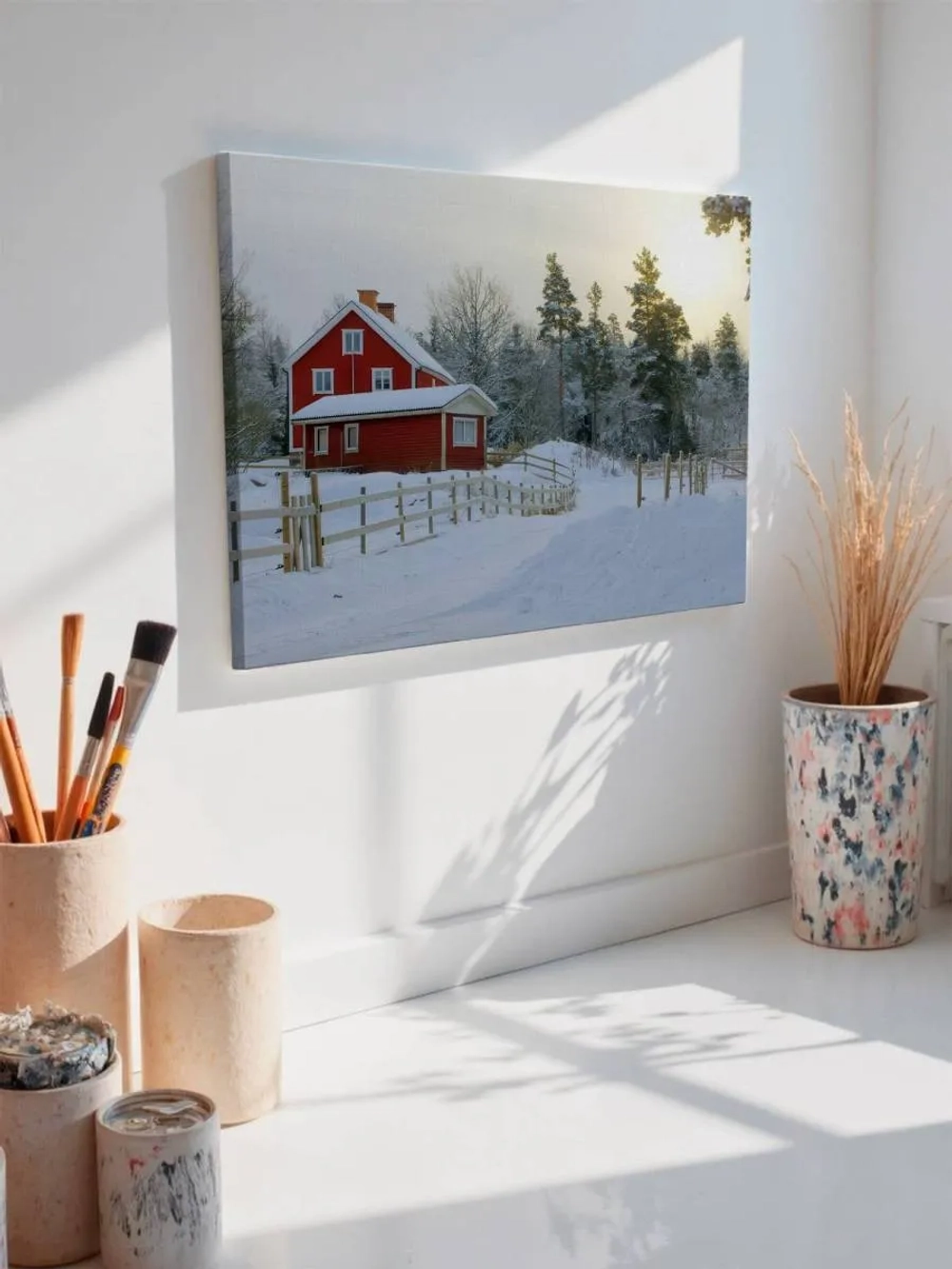 Картина на стену 40 X 50 Дом в зимнем лесу