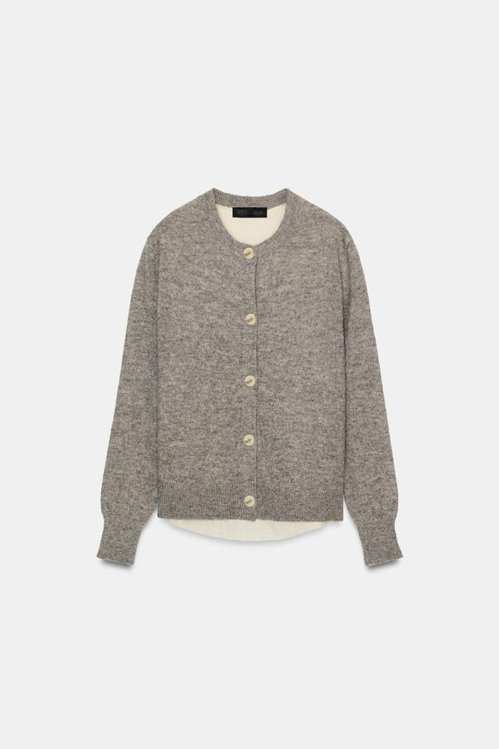 ZARА КАРДИГАН ИЗ КОМБИНИРОВАННОЙ ТКАНИ С ПОЯСОМ, СЕРЫЙ МЕЛАНЖ