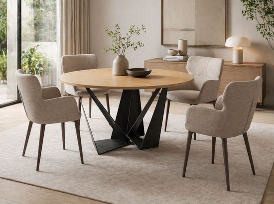 Круглый обеденный стол 1046-Ø150 из дуба и черной стали