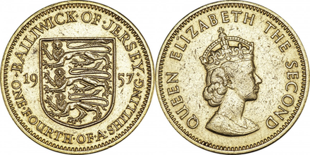 Джерси 1/4 шиллинга, 1957-1960 Королева Елизавета II XF