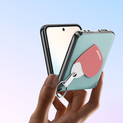 Чехол синего цвета (Love Edition - Cyan Blue) из искусственной кожи от Dux Ducis для Samsung Flip 7 FE (W25 Flip) и Flip 6, серия Luvy Series Case