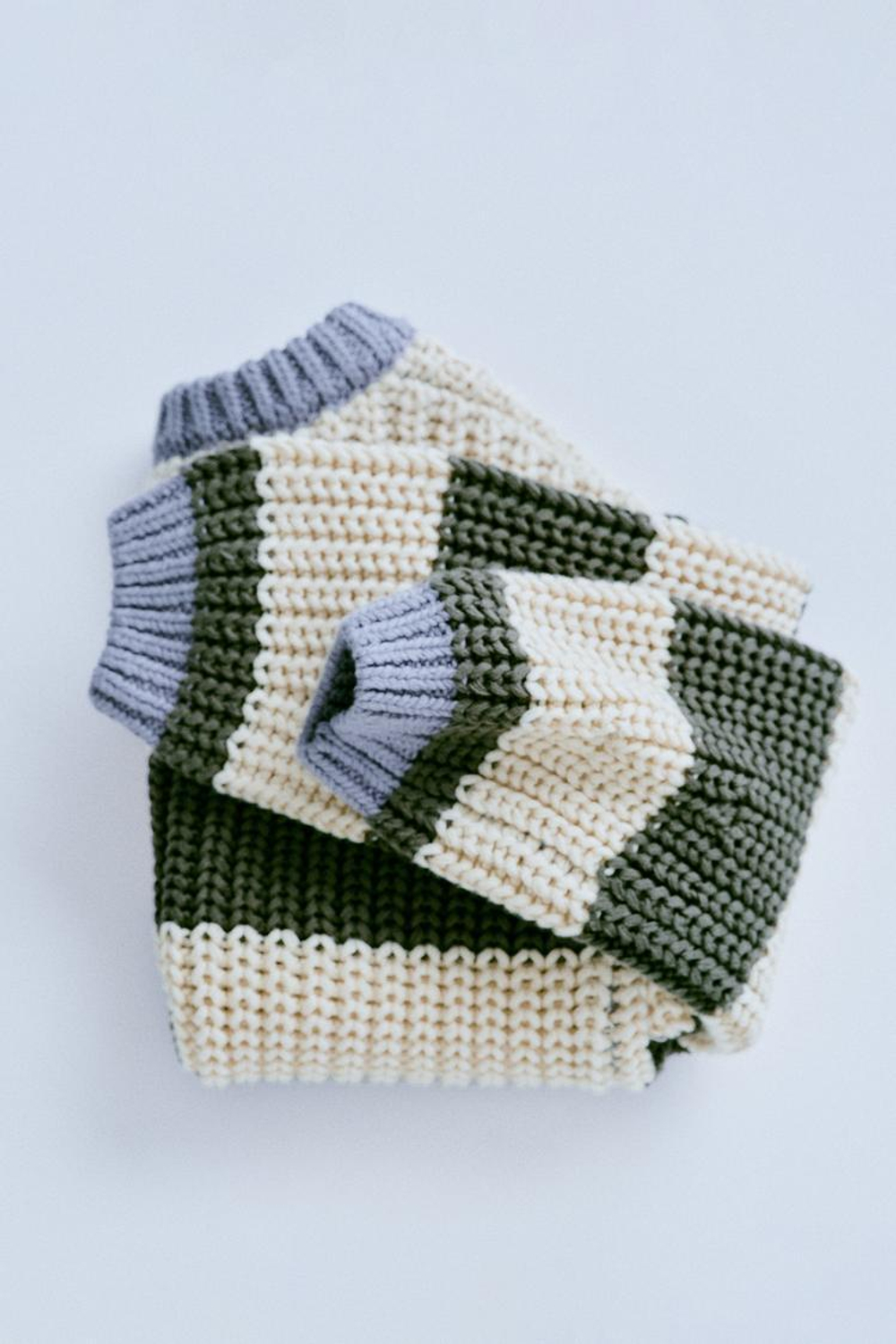 ZARA TIMELESZ - СВИТЕР КРУПНОЙ ВЯЗКИ В ПОЛОСКУ, ЗЕЛЕНЫЙ