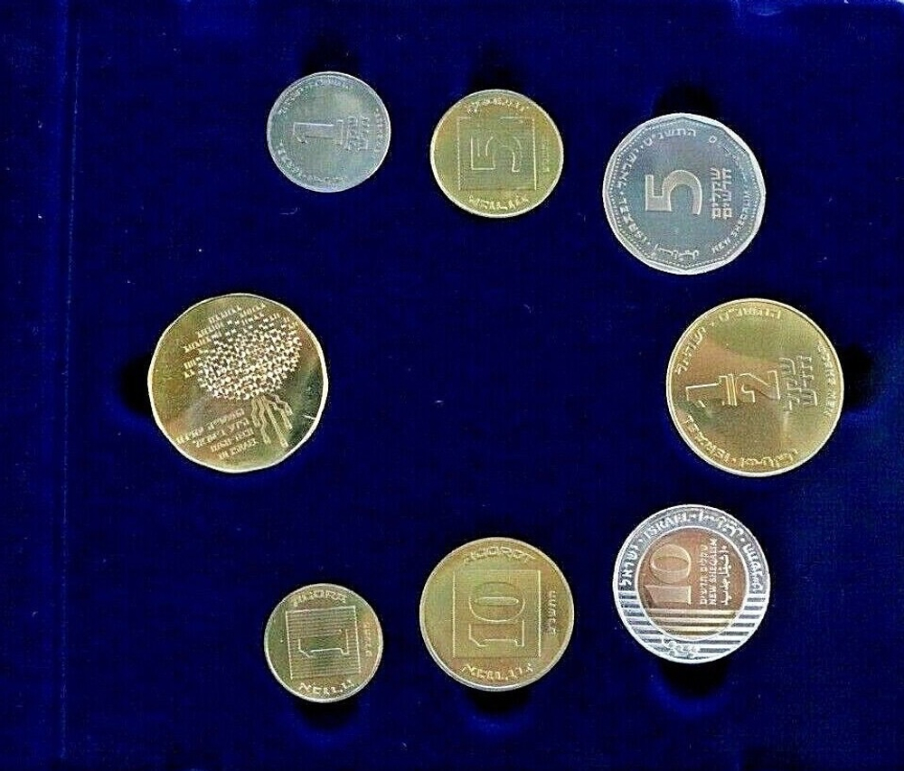 ИЗРАИЛЬ, 1999, НАБОР ИЗ 7 МОНЕТ И 1 ЖЕТОНА [PIEFORT MINT SET]