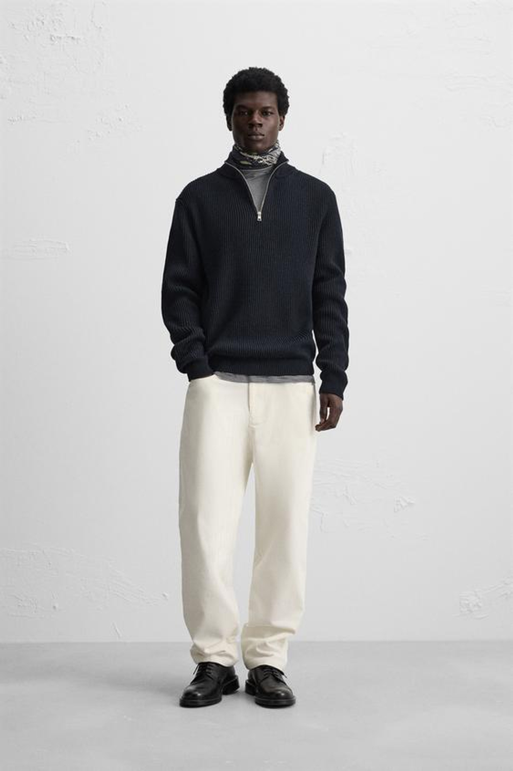 ZARA СВИТЕР С ВЫСОКИМ ВОРОТНИКОМ И ЗАСТЕЖКОЙ-МОЛНИЕЙ, МОРСКОЙ СИНИЙ