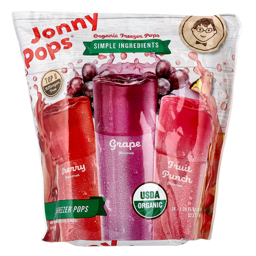 JonnyPops, органические леденцы для замораживания, вишня, виноград, фруктовый пунш, 24 шт. по 40 мл (1,35 жидк. унции)