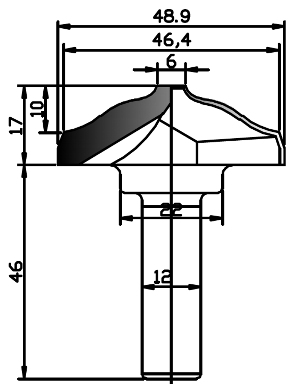 PCD профильная фреза D.48,9x12 17x46 Z2