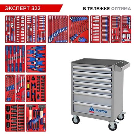 Цена на МАСТАК (52-07322G) Набор инструментов 323 предмета, "ЭКСПЕРТ 322", в серой тележке