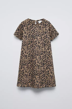 ZARA ПЛАТЬЕ ИЗ ИСКУССТВЕННОЙ ЗАМШИ, ЛЕОПАРДОВЫЙ