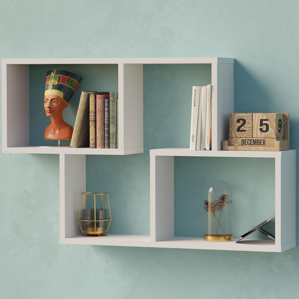 Полка настенная, 97х18х60, Делфи, 4 ячейки, в скандинавском стиле, для книг, белая, IKEA