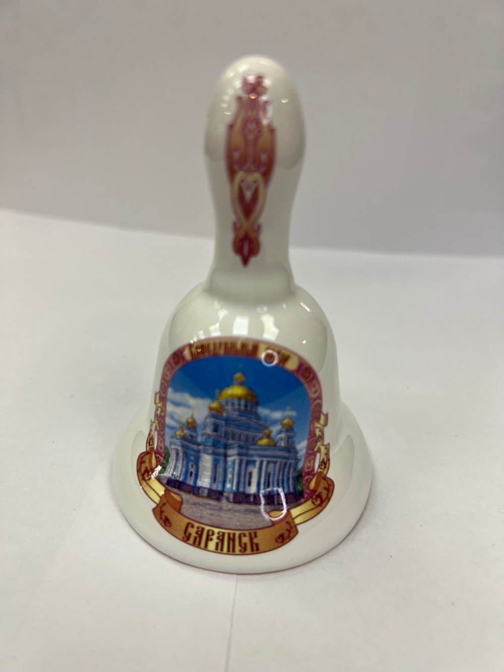 Мордовский сувенир колокольчик с ручкой круглый