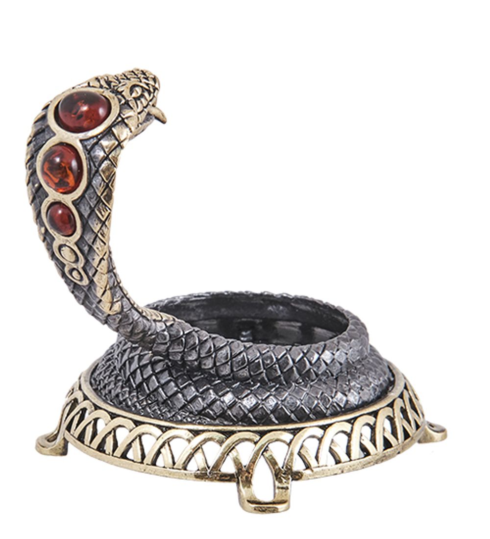 Народные промыслы AM-4020 Подсвечник «Кобра Королевская « (латунь, янтарь)