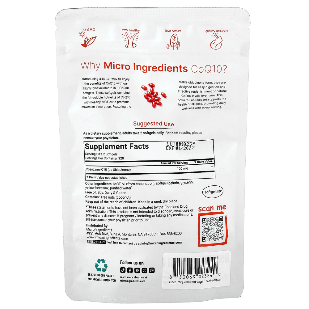 Micro Ingredients, CoQ10`` 240 капсул (50 мг в каждой капсуле)