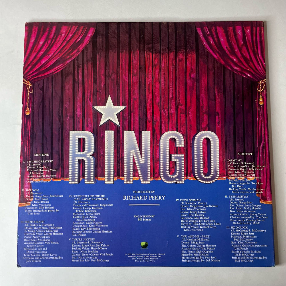 Винтажная виниловая пластинка LP Ringo Starr, Ringo (США 1973) I'm The Greatest