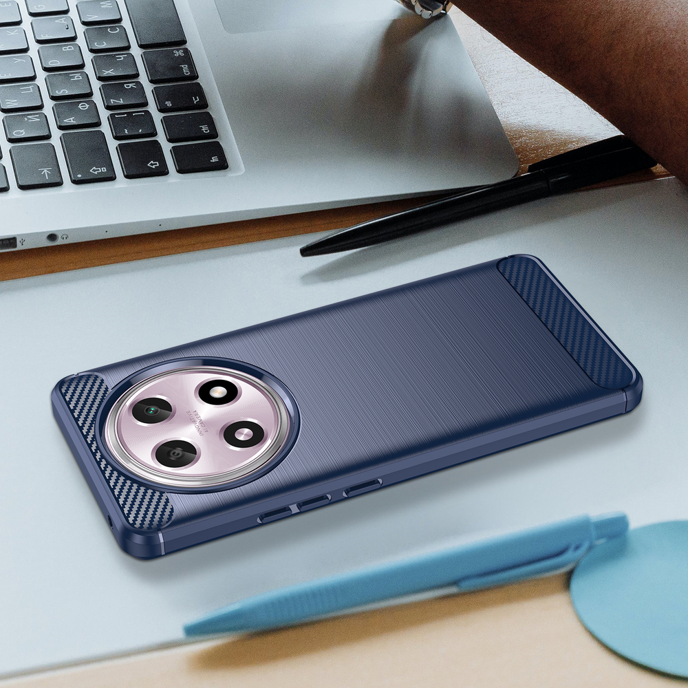 Мягкий чехол синего цвета для смартфона OPPO A2 Pro, серия Carbon (дизайн в стиле карбон) от Caseport