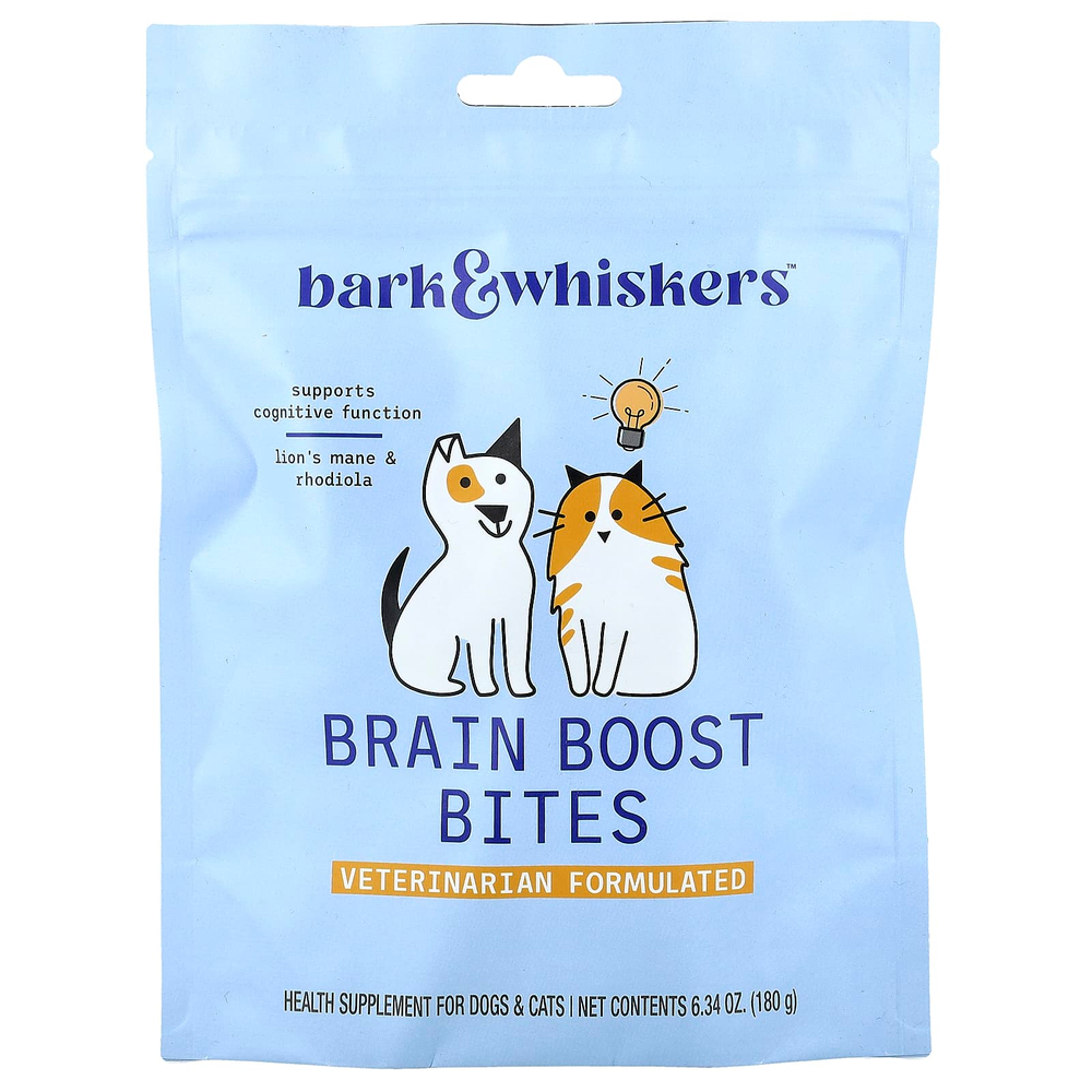 Dr. Mercola, Bark & Whiskers™, Brain Boost Bites, добавка для поддержки мозга, для собак и кошек, 180 г (6,34 унции)