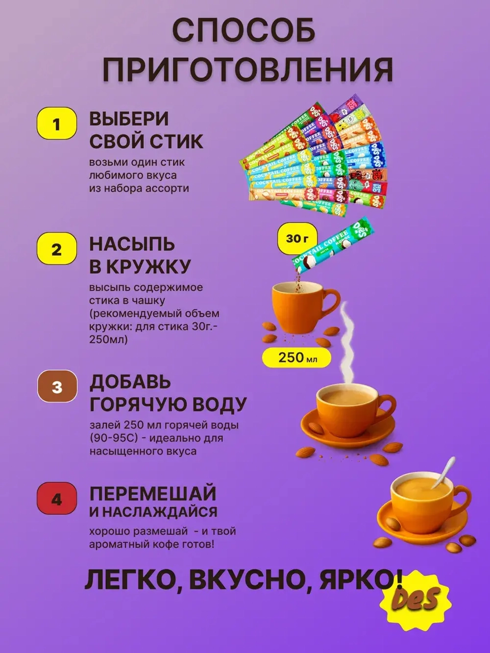 Кофе 3 в 1 Капучино Латте 8 вкусов по 30 гр