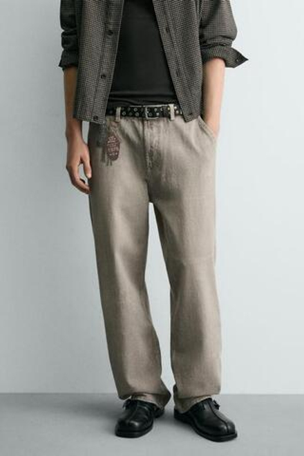 ZARA БРЮКИ С ПРИНТОМ LLAVEROS, ЦВЕТ ЛЬДА