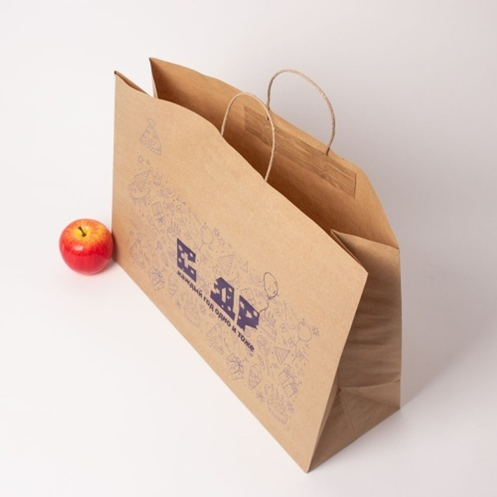 Пакеты бумажные, 47x34x16, "С Днем Рождения", коричневый