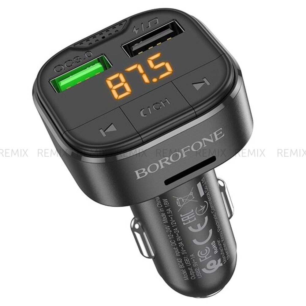 FM-трансмиттер+АЗУ 2USB QC3.0 W18 Borofone BC43 (Black)