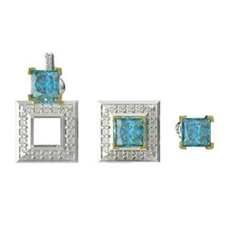 Серьги из серебра со вставками из выращенной голубой шпинели и бесцветных фианитов