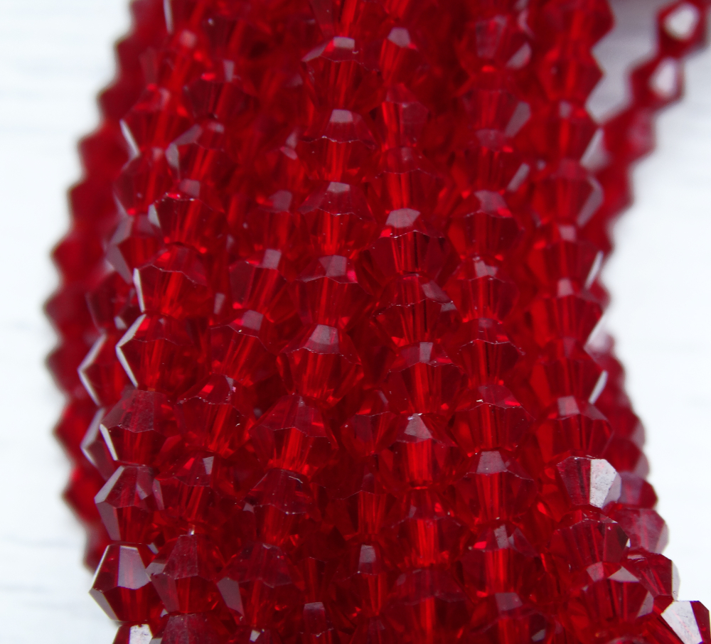 ББ034НН3 Хрустальные бусины "биконус", цвет: бордовый прозрачный, размер 3 мм, кол-во: 95-100 шт.