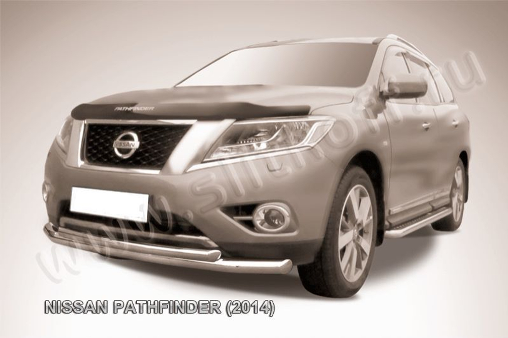 Защита переднего бампера (нержавейка) Nissan Pathfinder (2012-2017) d76+d57