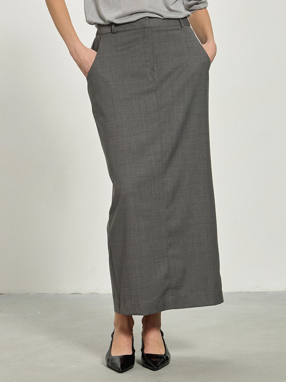Юбка макси с гульфиком серая шерсть