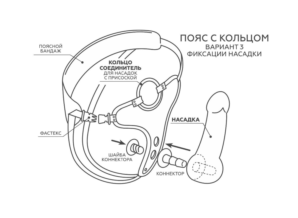 Пояс харнесс премиум класса WOMAN SIMPLEX(S) с 3 насадками (Цвет: телесный с черным)