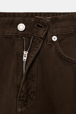 ZARA ДЖИНСЫ TRF BAGGY СО СРЕДНЕЙ ПОСАДКОЙ, КОРИЧНЕВЫЙ