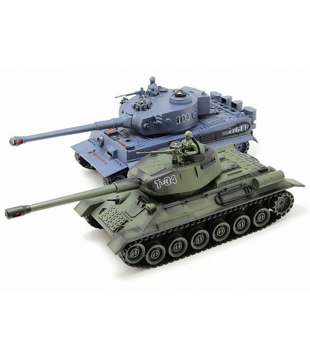 Радиоуправляемый танковый бой Zegan 99824 Русский Т34 и Немецкий Tiger, 1/28, 27Mhz, 40Mhz