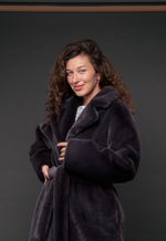 Эко-шуба норка | Английский воротник | Спущенный рукав | Мини | Дарк Тауп